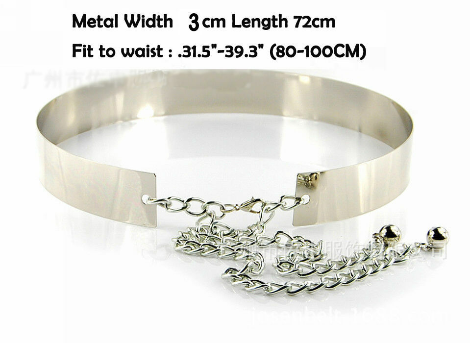 Silver Plate Party Stuff Women High Waist Vogue Mirror Belt Metallic Chain Belts