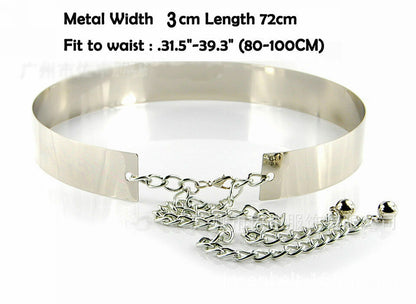 Silver Plate Party Stuff Women High Waist Vogue Mirror Belt Metallic Chain Belts