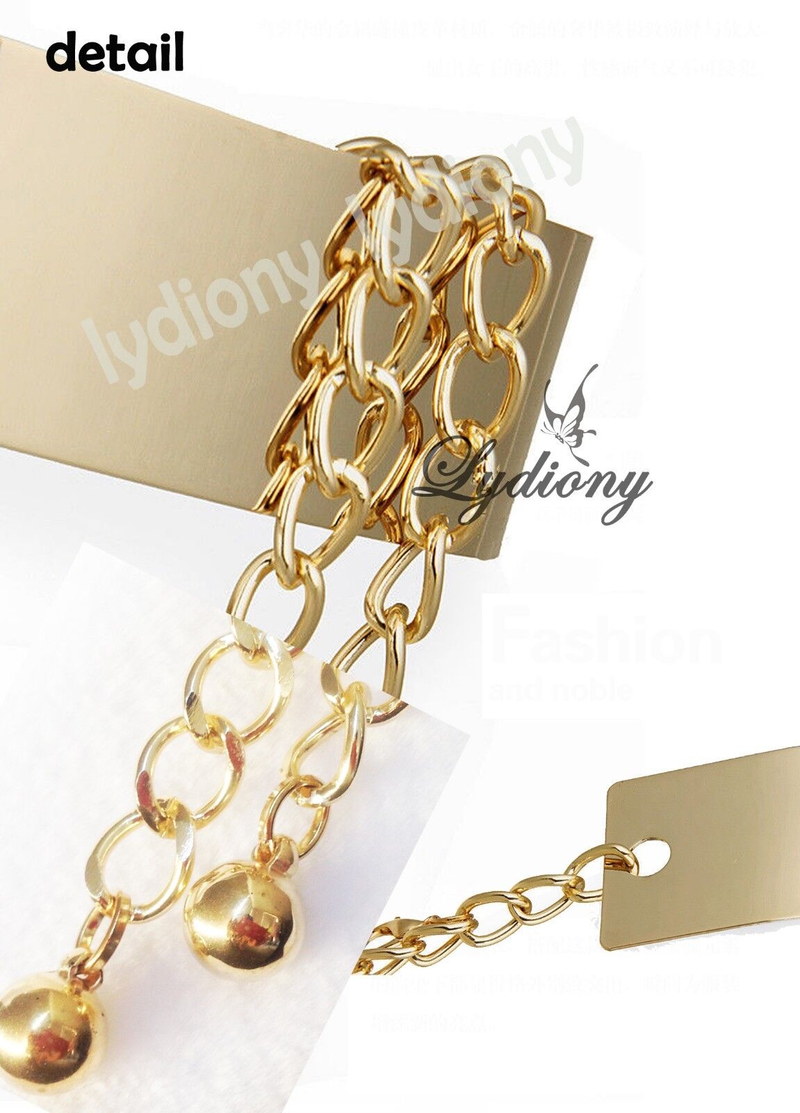 Gold Plate Party Stuff Women High Waist Vogue Mirror Belt Metallic Chain Belts