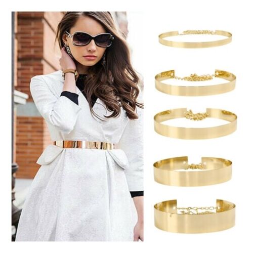 Gold Plate Party Stuff Women High Waist Vogue Mirror Belt Metallic Chain Belts