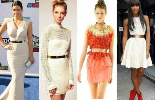 Gold Plate Party Stuff Women High Waist Vogue Mirror Belt Metallic Chain Belts