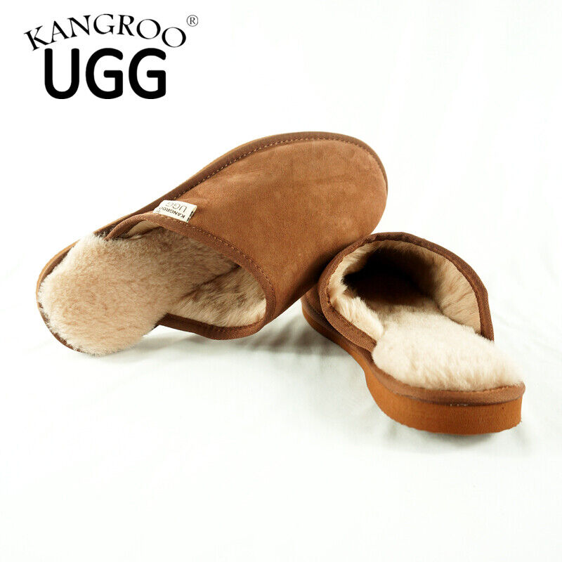 Kangroo® UGG D062 Chestnut Classic Sheepskin Slippers Unisex Scuffs Comfort Indoor Winter Shoes