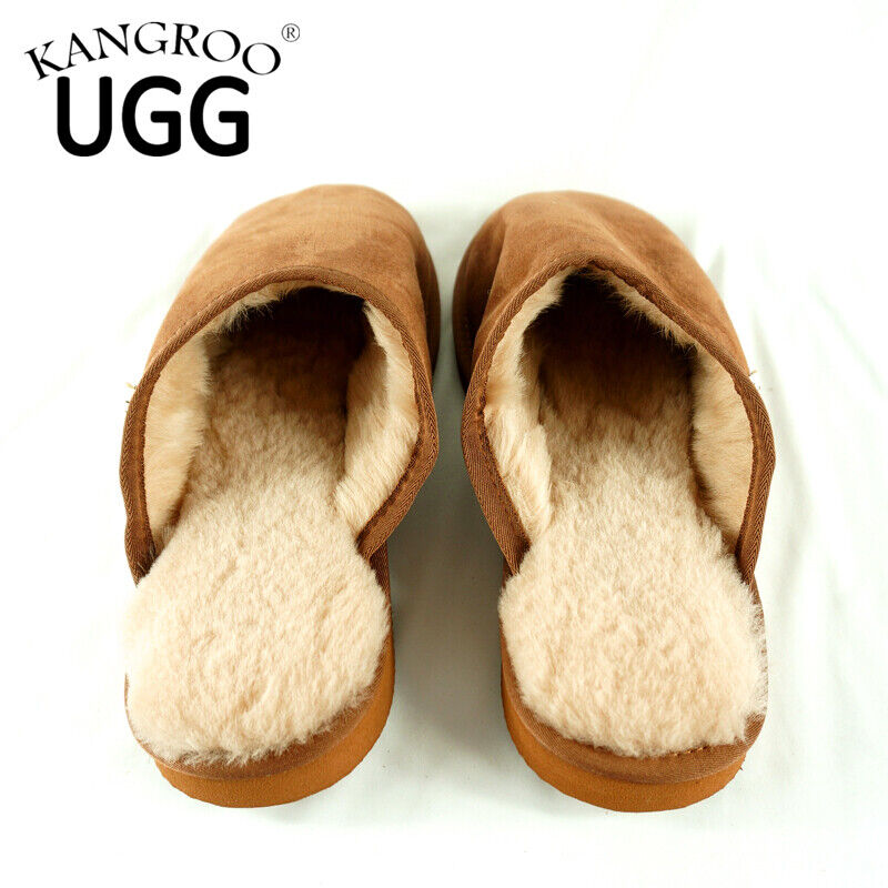 Kangroo® UGG D062 Grey Classic Sheepskin Slippers Unisex Scuffs Comfort Indoor Winter Shoes