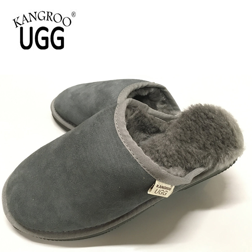 Kangroo® UGG D062 Grey Classic Sheepskin Slippers Unisex Scuffs Comfort Indoor Winter Shoes