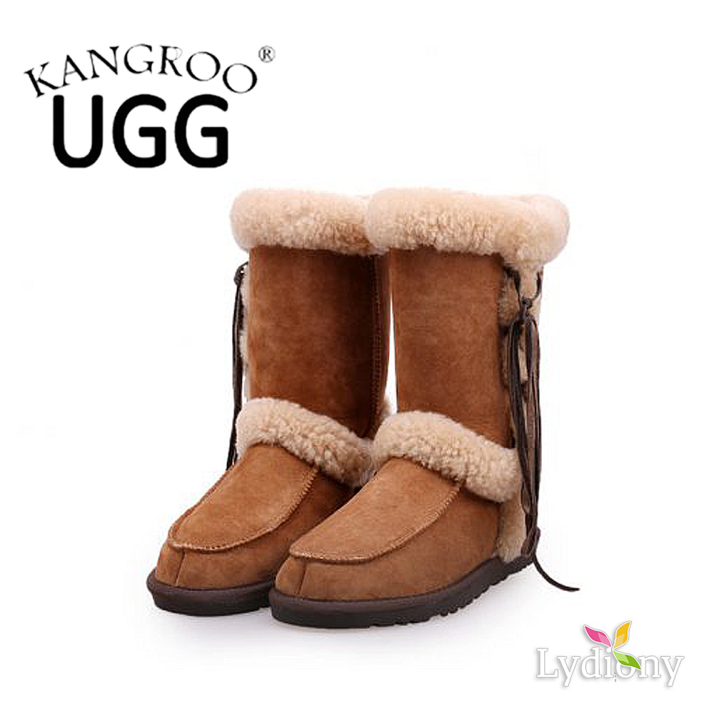 Kangroo® UGG D3101 Chestnut Lady Lace Sheepskin Boots Outdoor Winter Warm Shoes