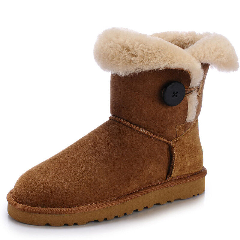 Kangroo® UGG D2105 Chestnut One Button Sheepskin Boots Outdoor Winter Warm Shoes