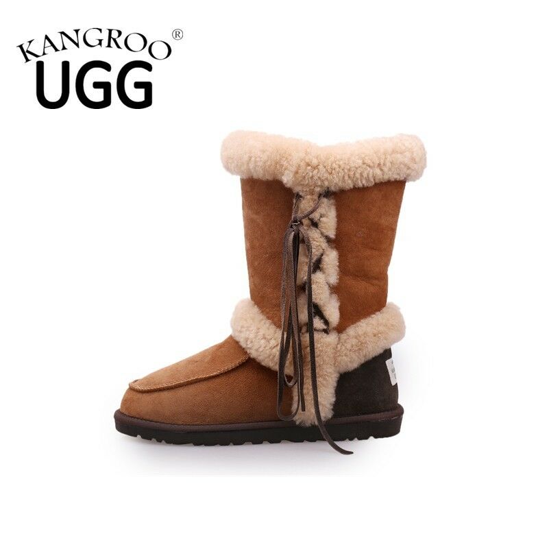Kangroo® UGG D3101 Chestnut Lady Lace Sheepskin Boots Outdoor Winter Warm Shoes