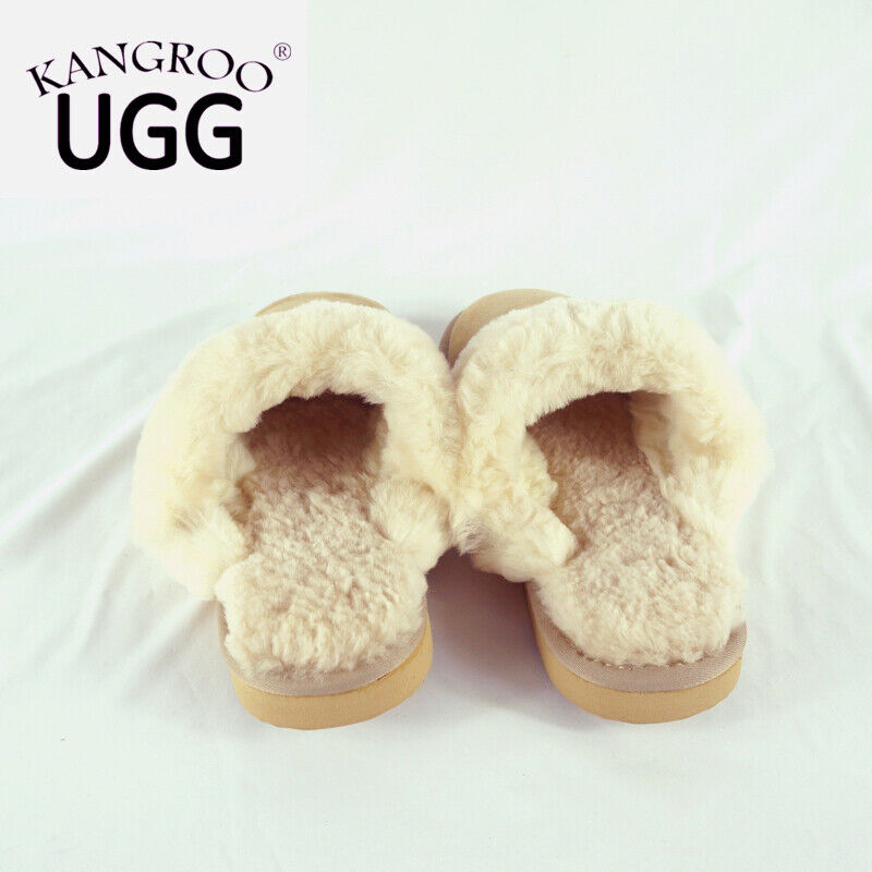 Kangroo® UGG D064 Sand Color Slip On Sheepskin Slippers Unisex Scuffs Comfort Indoor Winter Shoes