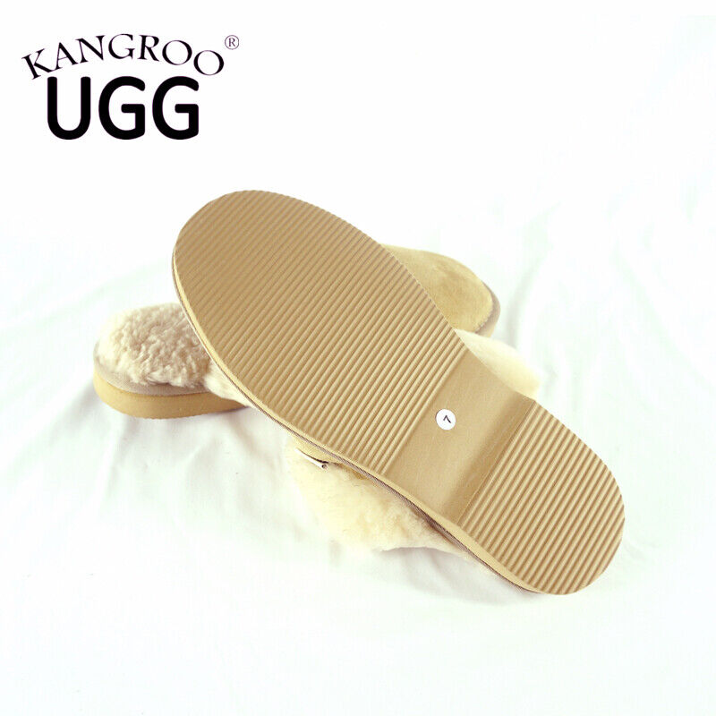Kangroo® UGG D064 Sand Color Slip On Sheepskin Slippers Unisex Scuffs Comfort Indoor Winter Shoes