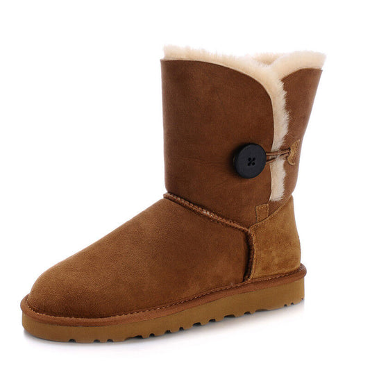 Kangroo® UGG D2105 Chestnut One Button Sheepskin Boots Outdoor Winter Warm Shoes
