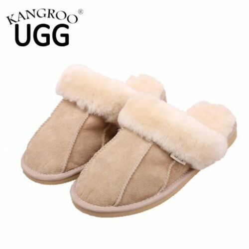 Kangroo® UGG D066 Sand Color Classic Sheepskin Slippers Unisex Scuffs Comfort Indoor Winter Shoes