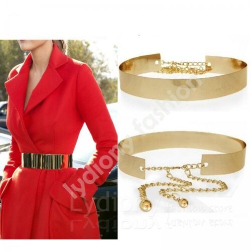 Gold Plate Party Stuff Women High Waist Vogue Mirror Belt Metallic Chain Belts