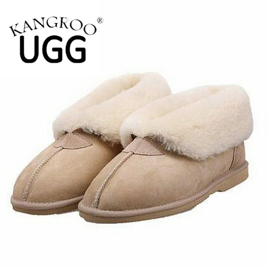 Kangroo® UGG D067 Sand Color Classic Sheepskin Slippers Unisex Moccasins Comfort Indoor Winter Shoes