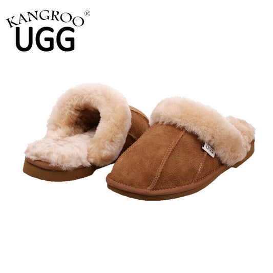 Kangroo® UGG D066 Chestnut Classic Sheepskin Slippers Unisex Scuffs Comfort Indoor Winter Shoes