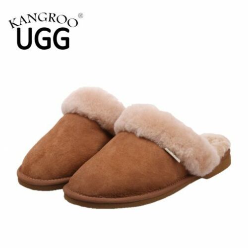 Kangroo® UGG D064 Chestnut Slip On Sheepskin Slippers Unisex Scuffs Comfort Indoor Winter Shoes